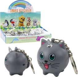 Unicorn Cat Keychain with LED Horn and Sound, Gray