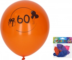 Number 60 balloons, 30 cm, assorted colors, pack of 5