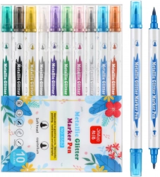 Set van 10 metallic dubbelzijdige stiften met glitter