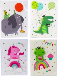 3D Greeting Card with Unicorn, Elephant, Frog, and Dinosaur
