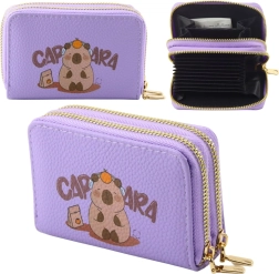 Purple two-compartment wallet with capybara, accordion dividers
