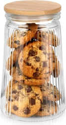 Glazen geribbelde pot met bamboe deksel en afdichting 1 l