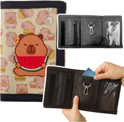 Portefeuille textile pour enfants à scratch avec mousqueton – capybara avec pastèque