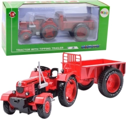 Metal Red Tractor with Trailer 1:18