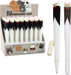 Gel pen with cat and bow tie, blue ink