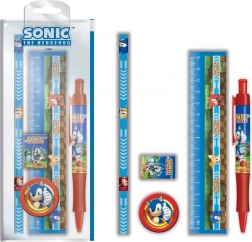 Školní set SONIC – liniaal, pen, gum, potlood en puntenslijper