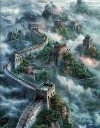 Diamantmalerei Große Chinesische Mauer im Nebel 30 × 40 cm