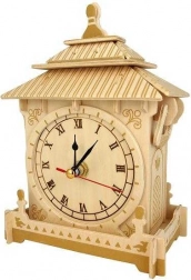 Woodcraft wooden 3D puzzle clock with functional movement