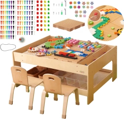 Masterkidz wooden educational table with STEM accessories and 563 bricks