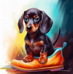 Diamond Painting Dachshund in Shoe 30x40 cm