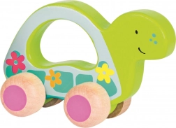 Rijdende houten schildpad van Goki