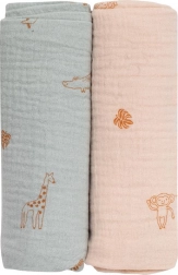 Bubaba Bio langes en mousseline 2 pcs - vert et beige