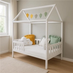 Kinderbed huisje met valbeveiliging en lattenbodem New Baby Castello 160×80 cm wit