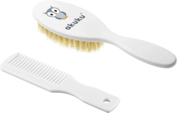 AUKUKU owl natural-bristle brush and comb – white