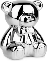 Silver ceramic piggy bank bear with glossy finish 14.5 × 12.5 × 17 cm