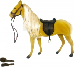 Light-colored plush horse 35 cm with saddle and accessories