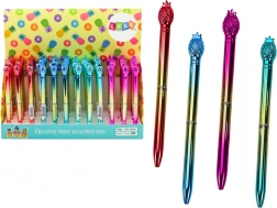 Balpen met ananas, goud, blauwe vulling 0,7 mm