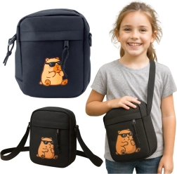 Kinder-crossbodytas met capibara, verstelbare schouderriem, zwart 19,5 × 14 cm