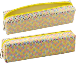 School pencil case with colored fish scale motif yellow 21x6cm