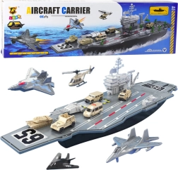 Grand porte-avions militaire avec tanks et avions 70cm