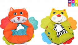 Textielen polsrammelaar met bijtringen MAAMAA, kat 12 cm