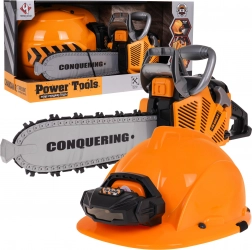 Elektrische motorzaag met helm