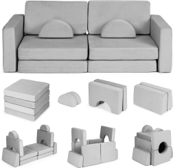Opvouwbare modulaire kinderbank voor 2 kinderen, 10 kussens ECOTOYS – grijs