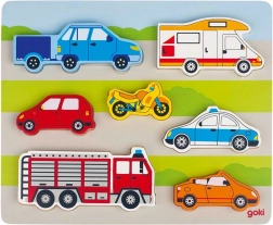 Puzzle d’encastrement en bois véhicules Goki