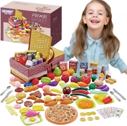 Woopie picnic basket with fruit, vegetables and fast food, XXL set 103 pcs