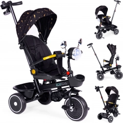 Kinderdriewieler met 360° draaibare stoel, duwstang en kap, zwart, ECOTOYS