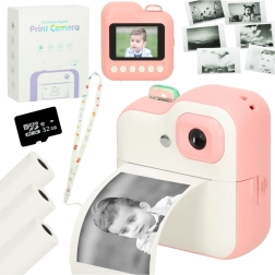 Kids’ instant camera with thermal printer and 32 GB card – Pink