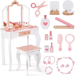 Coiffeuse en bois avec triple miroir et accessoires WOOPIE GREEN