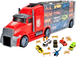 Vrachtwagen met autootjes en helikopter