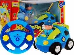 Voiture de police télécommandée pour enfants 3+ Volant à télécommande + figurine de policier + effets lumineux et sonores