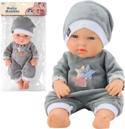 Baby doll in grey pajamas with cap 30 cm