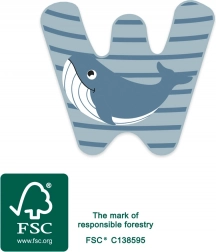 houten letter W met walvismotief