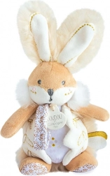 Doudou pluche konijntje met rammelaar en fopspeenclip 21 cm, wit