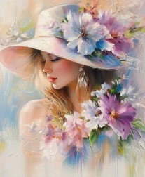 Diamond painting vrouw met bloemen 30 × 40 cm