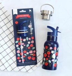 A Little Lovely Company set met dop, rietje en borsteltje voor roestvrijstalen fles 350 ml – Aardbeien