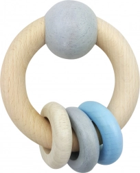 Hess round wooden rattle with ball and rings – blue