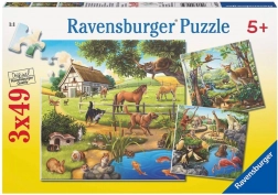 Puzzel RAVENSBURGER dieren in het bos, in de dierentuin en op de boerderij 3×49 stukjes