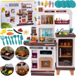 Interactieve kinderspeelkeuken met stoom, licht en geluid, beige