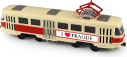 Metalen retrotram T3 Praag 16 cm met te openen deuren