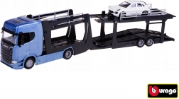 Vrachtwagen multicar carrier SCANIA 770S blauw + PORSCHE Macan 1:43