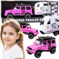 Roze terreinwagen met aanhanger en paardenfiguur WOOPIE
