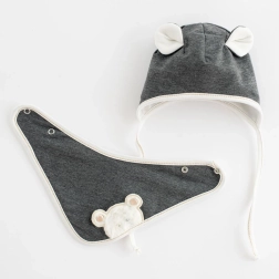 Lente babymutsje met halsdoek NEW BABY Sebastian, grijs, maat 68 (4–6 maanden)