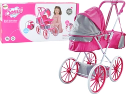 Poussette en métal pour poupées avec sac et grandes roues – rose