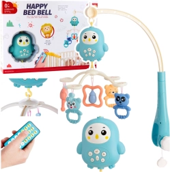 Muzikale mobiel voor boven het ledikant met lampje en rammelaars – blauw