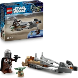 LEGO Star Wars Mandalorian en Grogu op een speederbike