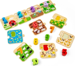 BIGJIGS TOYS houten puzzel met afbeeldingen en cijfers 1–10 (leven op de boerderij)